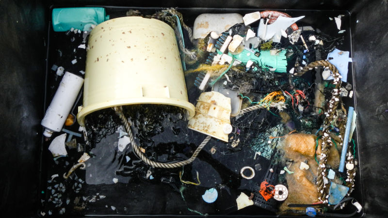 A sample of the plastic waste collected floating trash-water pollution- Great Pacific Garbage Patch
